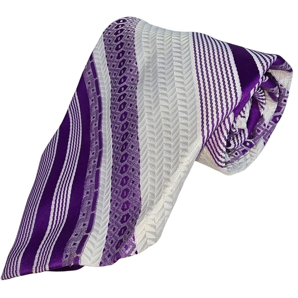Vintage Purple & White TownCraft Tie‎ Imported from Switzerland 100% Polyester